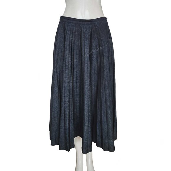 VALENTINO BLUE DENIM PLEATED MIDI SKIRT (42S) - Picture 1 of 8